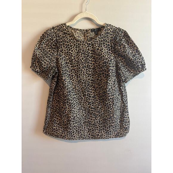J.Crew Cheetah Print Short Sleeve Blouse Size XS Black Brown - Picture 1 of 5